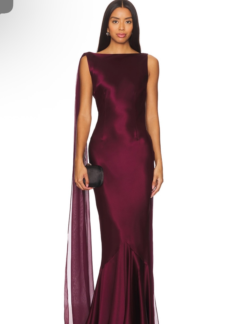 Retrofete Wine-Red Satin One-Shoulder Maxi Gown